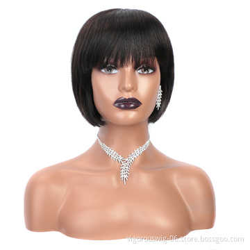 Vigorous vendors cheap wholesale bob bang straight bleached knots real brazilian human hair wig for black women